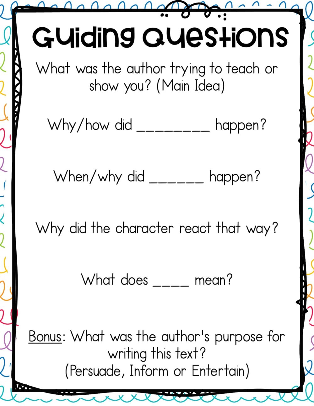 guided questions for teaching text evidence