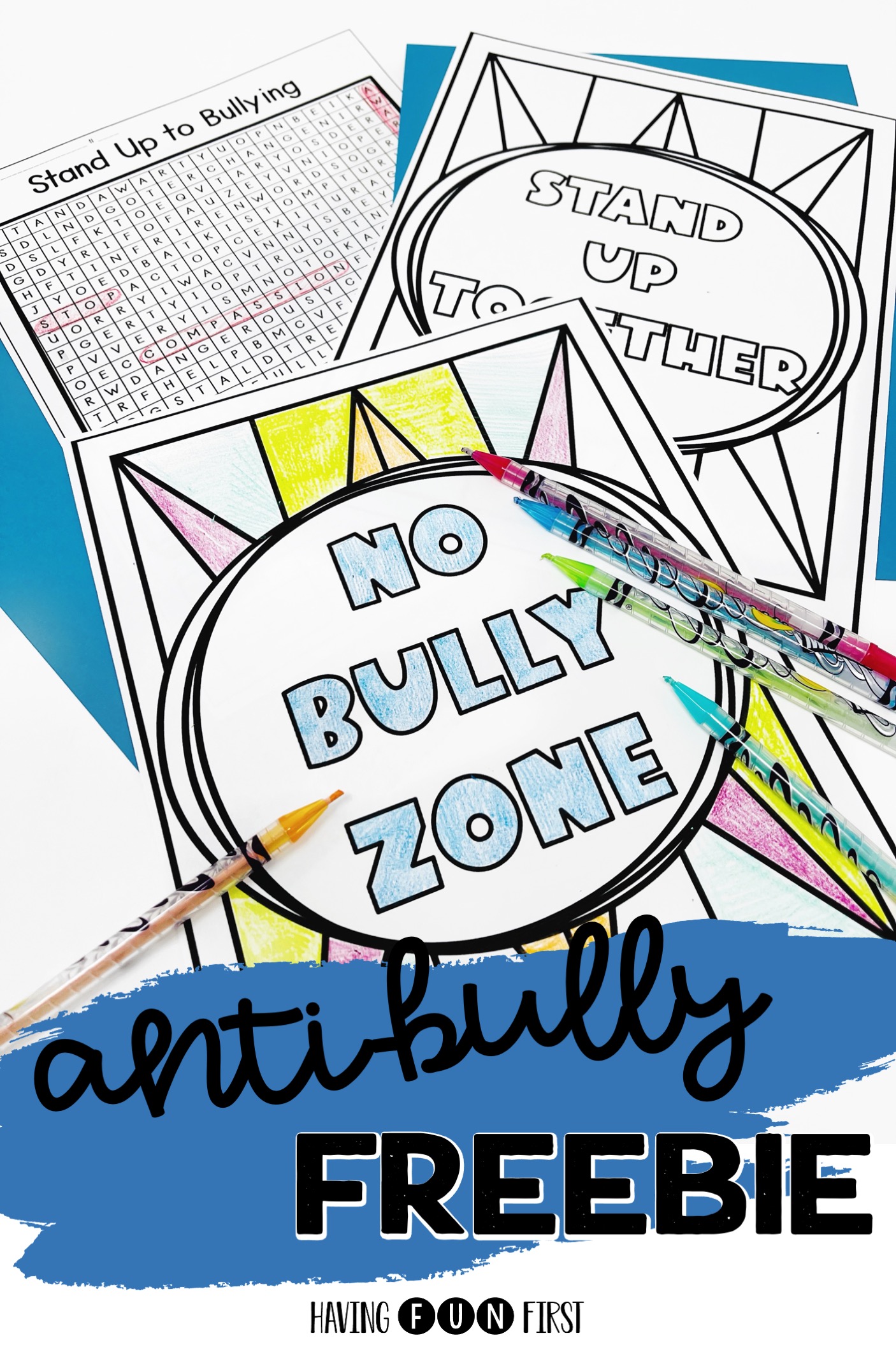 Anti-Bullying Freebie coloring sheets and word search