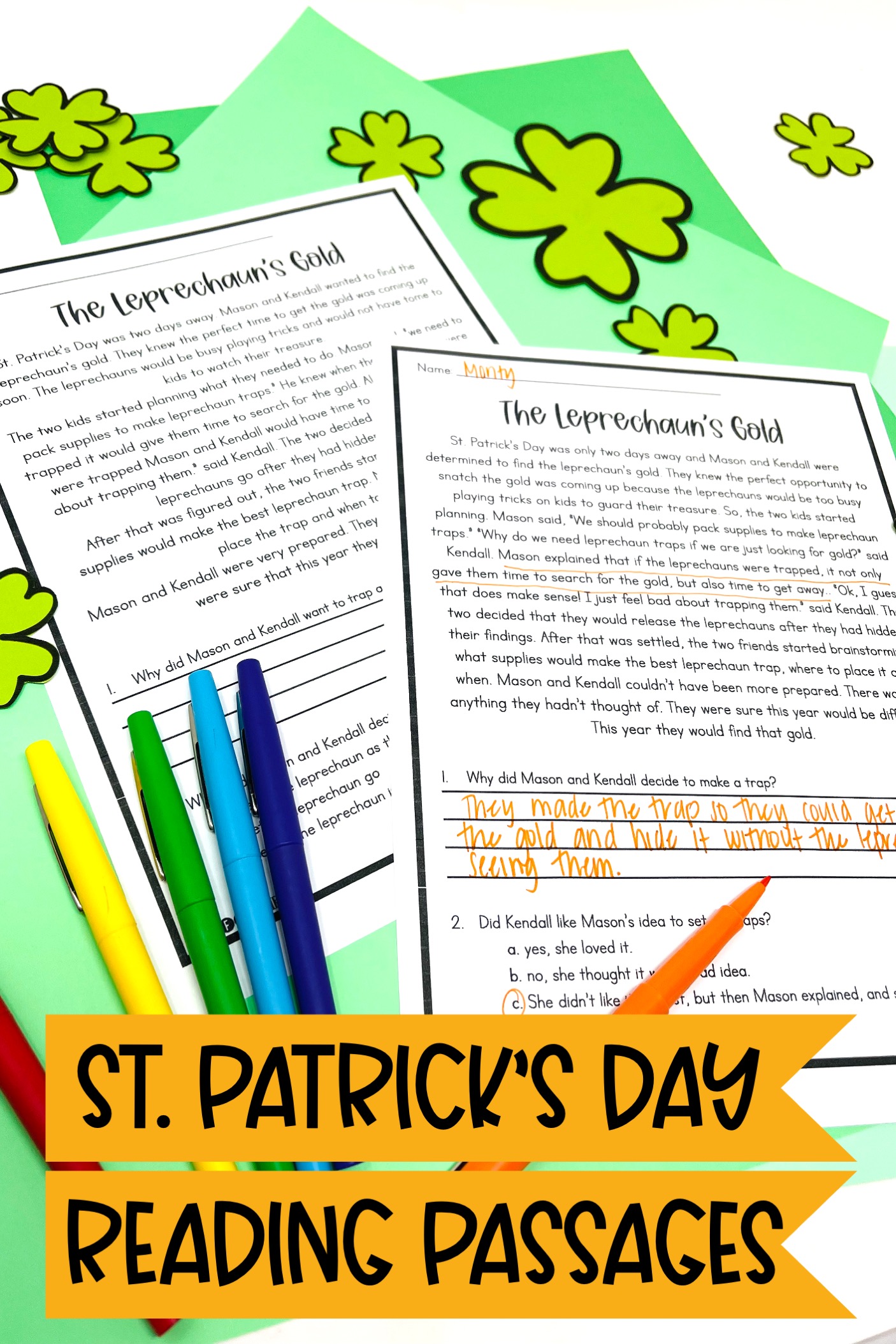 St Patrick's Day Classroom Activities Reading passages