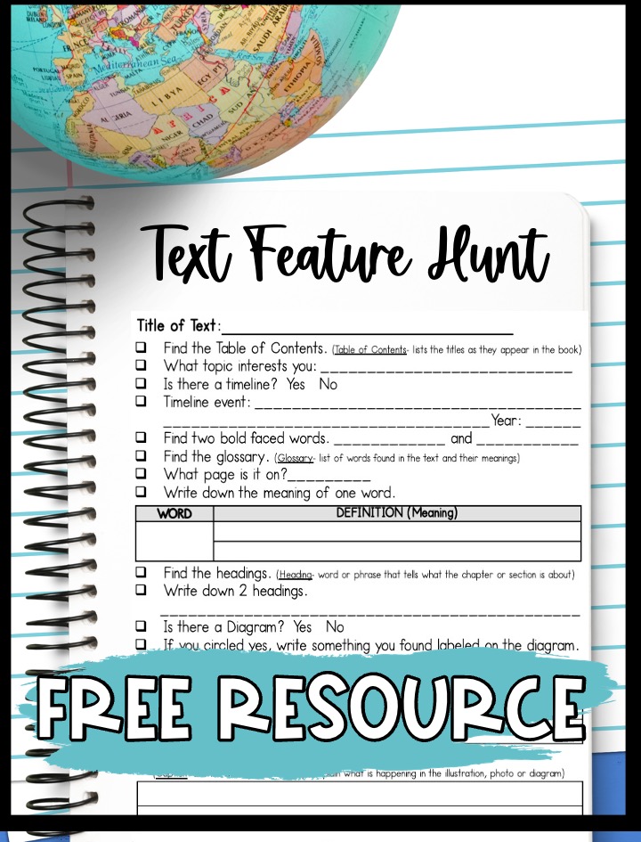 text feature scavenger hunt freebie