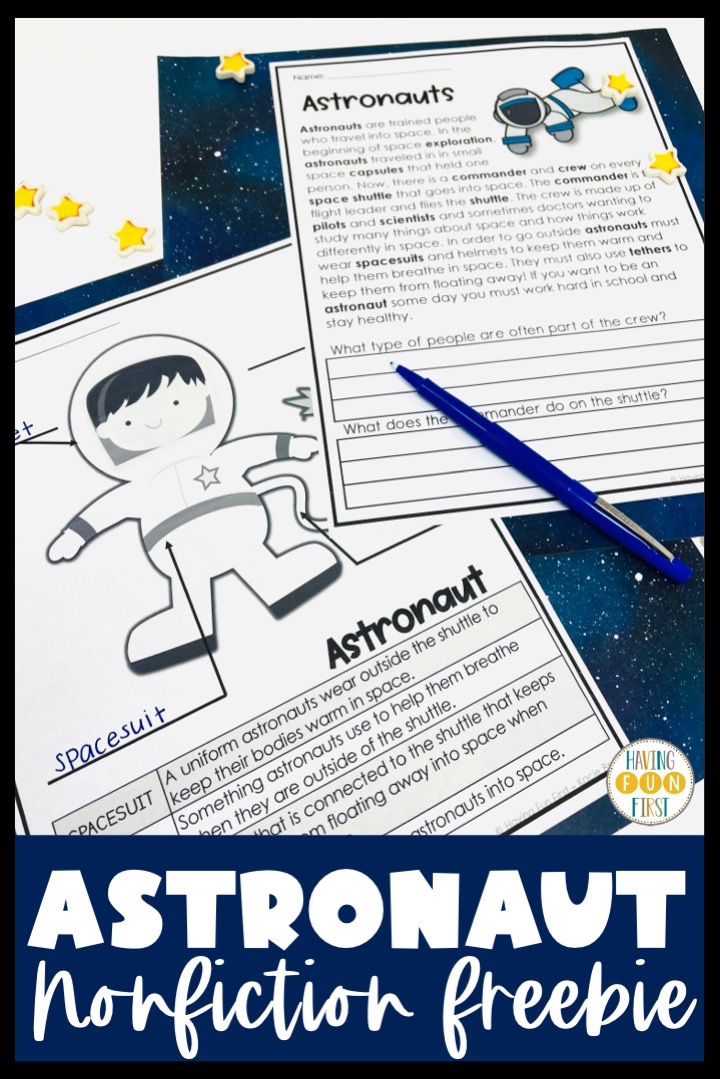 space reading comprehension freebie