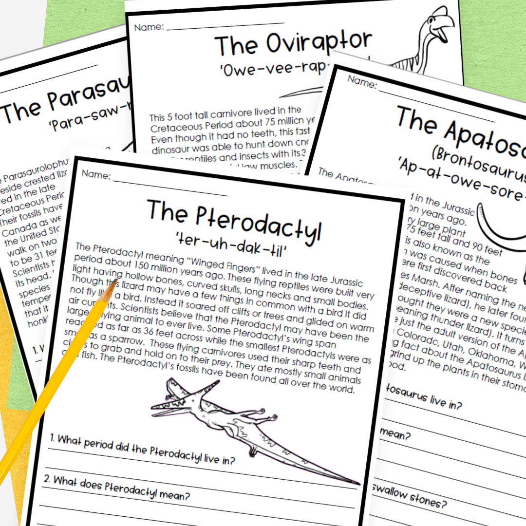 nonfiction dinosaur reading comprehension passages